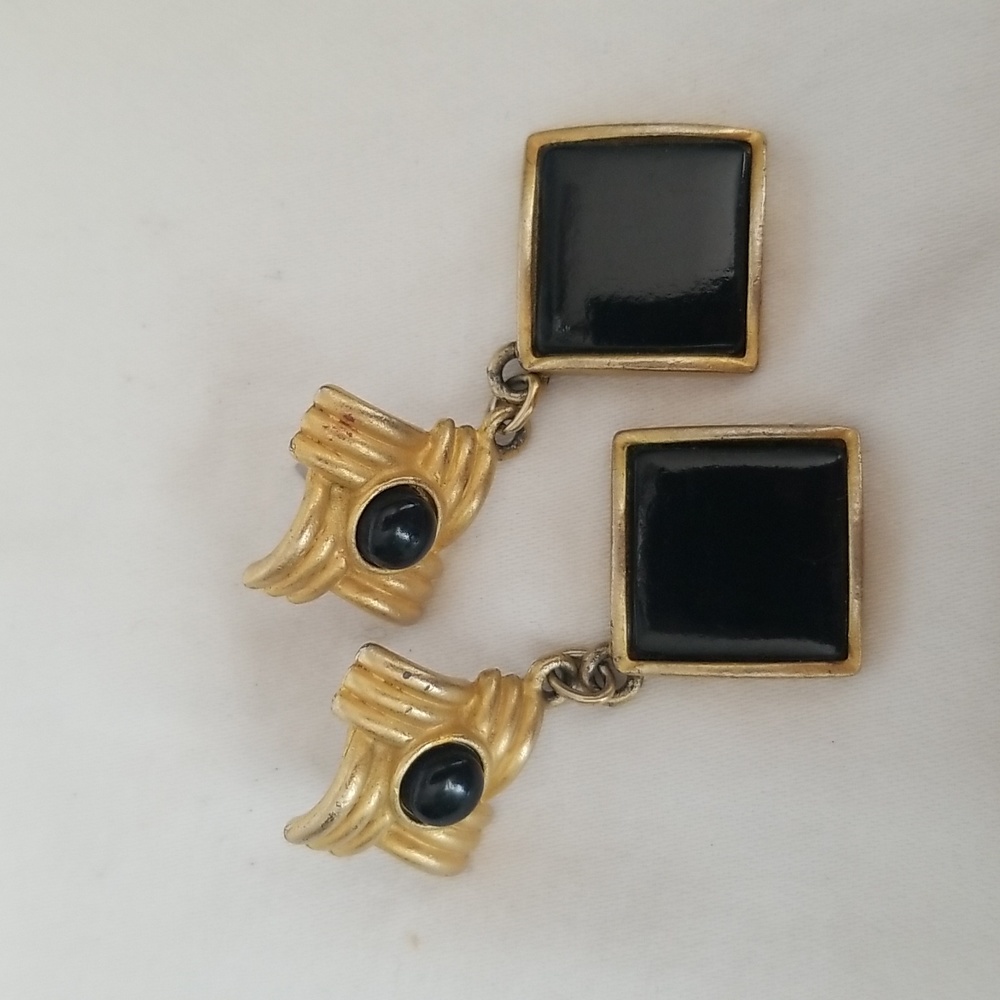 Black and Gold tone Dangle pierced earrings